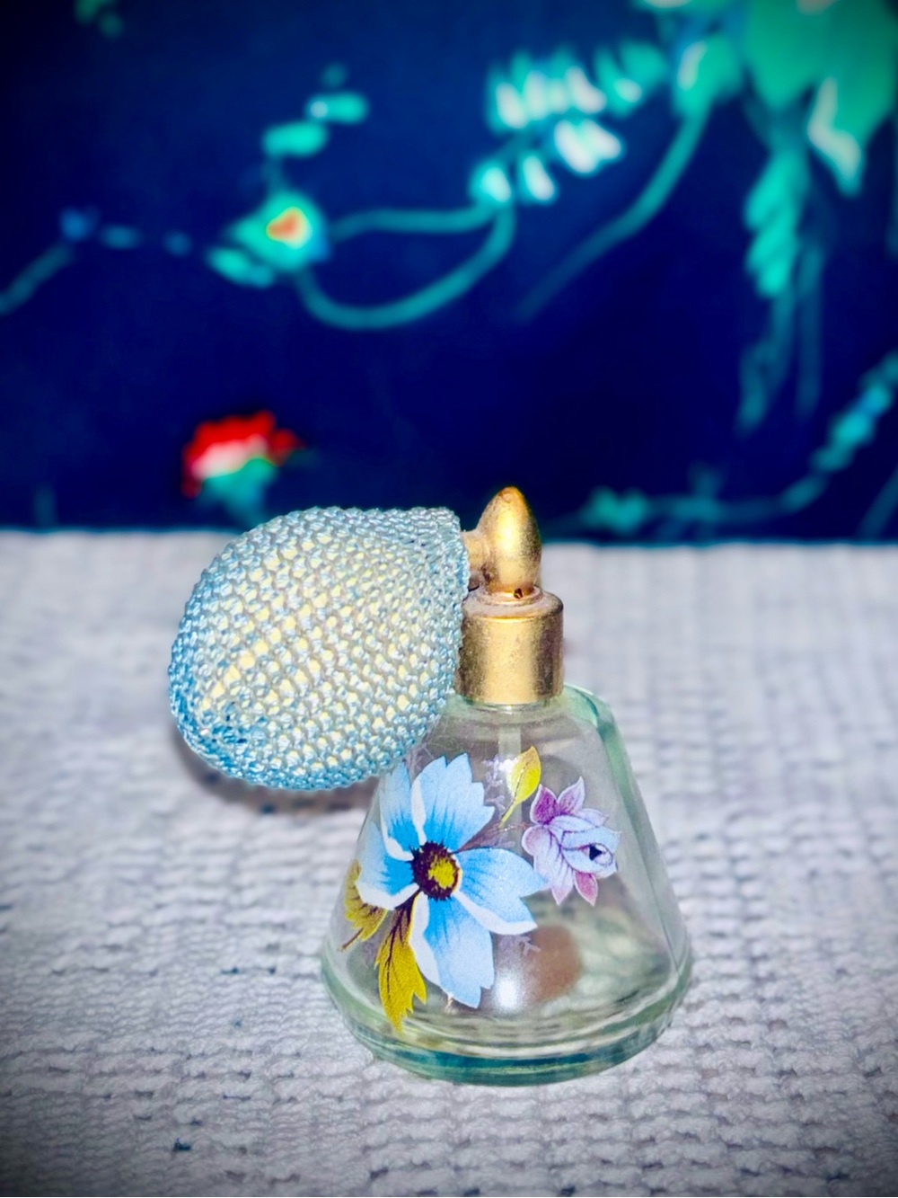 Vtg 1950s Holmspray Hand-Painted Floral Glass Perfume Bottle w/Atomizer